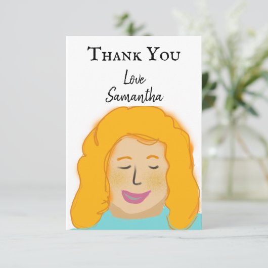 Gepersonaliseerde dank u Meisje's rode portretnaam Bedankkaart (Staand voorkant)