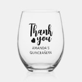 Gepersonaliseerde dank u Quinceanera Party Favors Wijnglas Zonder Voet (Voorkant)