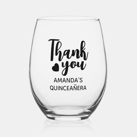 Gepersonaliseerde dank u Quinceanera Party Favors Wijnglas Zonder Voet (Voorkant)