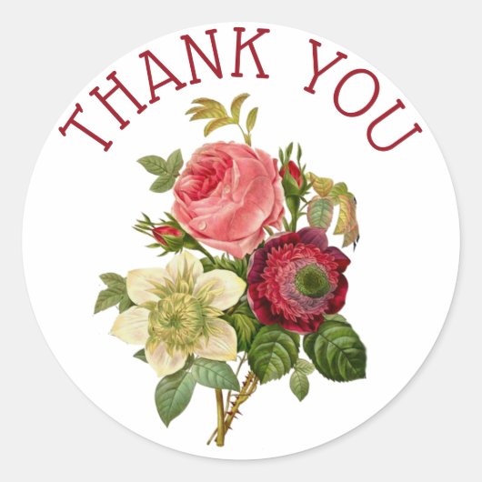 Gepersonaliseerde dank u Rozen Floral Chic Sticker (Voorkant)