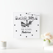 Gepersonaliseerde de heer en mevrouw Chickens Roos Vierkante Klok (Huis)