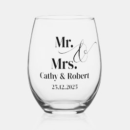 Gepersonaliseerde de heer en mevrouw Wedding Wijnglas Zonder Voet