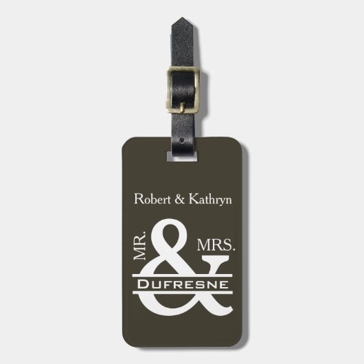 Gepersonaliseerde de heer & mevrouw Khaki Bagagelabel (Voorkant verticaal)