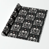 Gepersonaliseerde Death Lovers Gothic Skeleton Wed Cadeaupapier (Uitgerold)