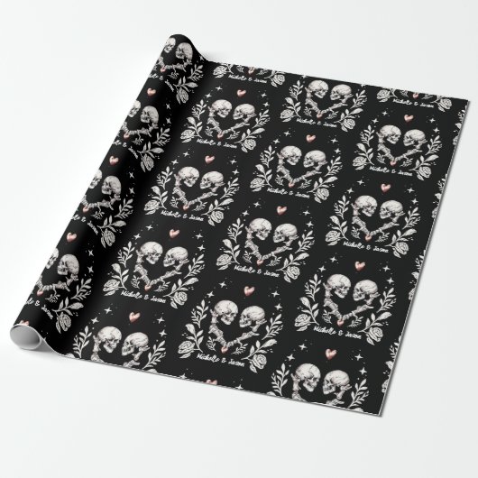 Gepersonaliseerde Death Lovers Gothic Skeleton Wed Cadeaupapier (Uitgerold)