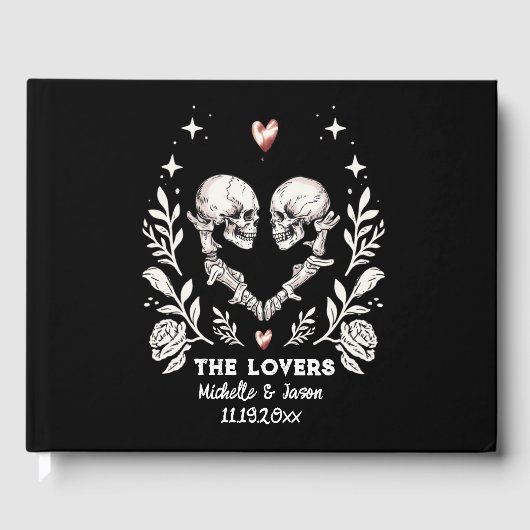 Gepersonaliseerde Death Lovers Gothic Skeleton Wed Gastenboek (Voorkant)