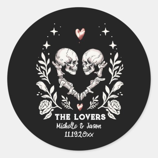 Gepersonaliseerde Death Lovers Gothic Skeleton Wed Ronde Sticker (Voorkant)