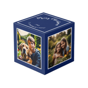 Gepersonaliseerde decoratieve blauwe vrolijke kers kubus