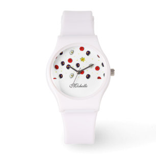 Gepersonaliseerde decoratieve lente bloemen wit horloge