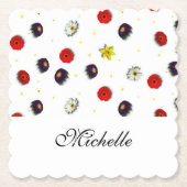 Gepersonaliseerde decoratieve lente bloemen wit kartonnen onderzetters (Voorkant)