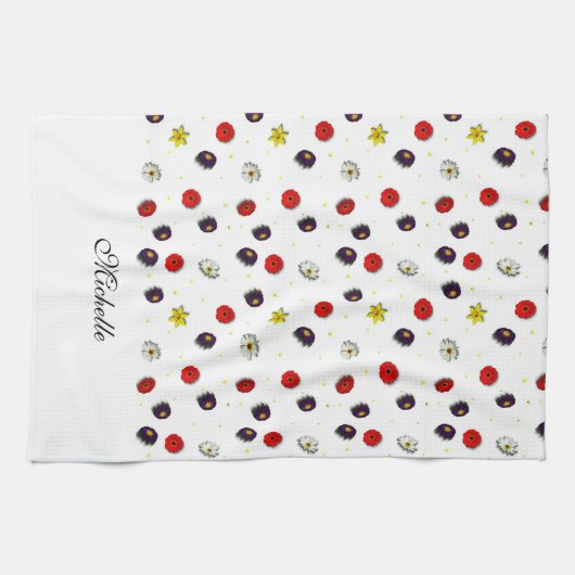 Gepersonaliseerde decoratieve lente bloemen wit theedoek (Horizontaal)