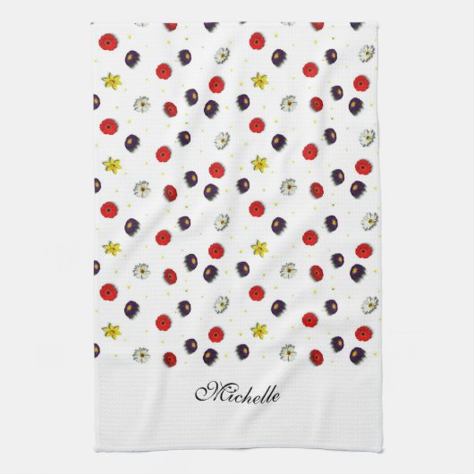 Gepersonaliseerde decoratieve lente bloemen wit theedoek (Verticaal)