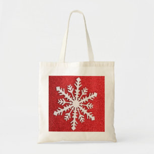 Gepersonaliseerde decoratieve rode kerstsnowflake tote bag