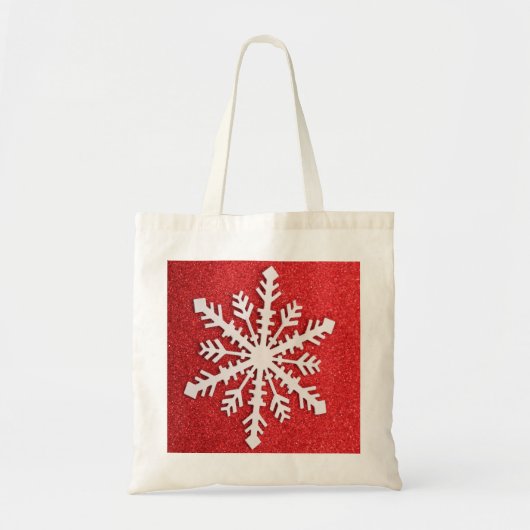 Gepersonaliseerde decoratieve rode kerstsnowflake tote bag (Voorkant)