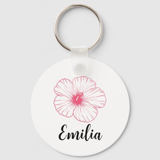 Gepersonaliseerde deegroze dei hibiscus sleutelhanger (Voorkant)