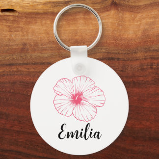Gepersonaliseerde deegroze dei hibiscus sleutelhanger
