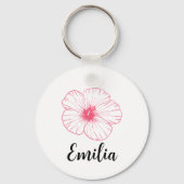 Gepersonaliseerde deegroze dei hibiscus sleutelhanger (Achterkant)