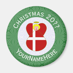 Gepersonaliseerde Deense engel kerst vlag Magneet