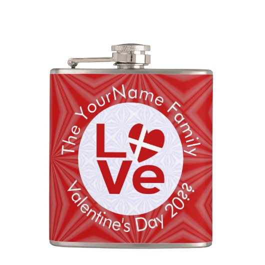 Gepersonaliseerde Deense Rood LOVE Vlag Heupfles (Voorkant)
