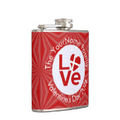 Gepersonaliseerde Deense Rood LOVE Vlag Heupfles (Rechts)