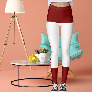 Gepersonaliseerde Deep Red White Stripes Cat Retro Leggings