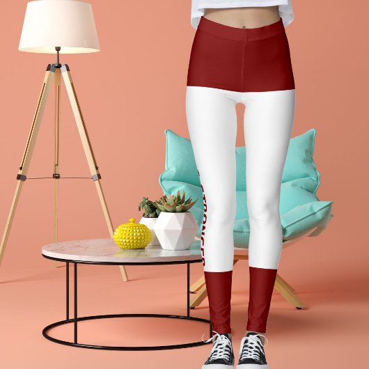 Gepersonaliseerde Deep Red White Stripes Cat Retro Leggings