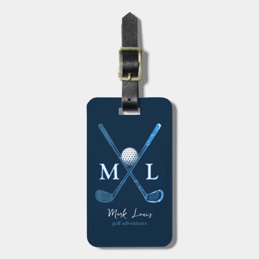 Gepersonaliseerde DeepBlue Monogrammed Golfer Bagagelabel (Voorkant verticaal)