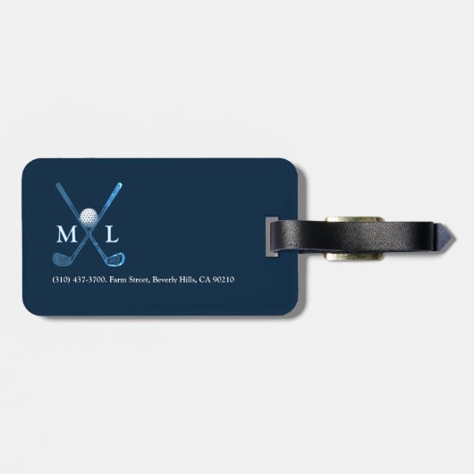 Gepersonaliseerde DeepBlue Monogrammed Golfer Bagagelabel (Achterkant horizontaal)