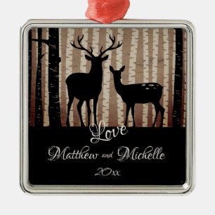 Gepersonaliseerde deer Couple Rustic Woodland Kers Metalen Ornament