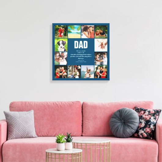 Gepersonaliseerde definitie papa blauw 12 foto col canvas afdruk (Insitu (Woonkamer))