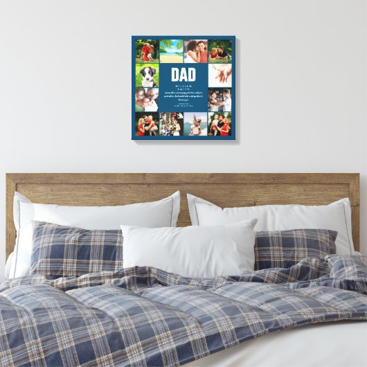 Gepersonaliseerde definitie papa blauw 12 foto col canvas afdruk (Insitu (Slaapkamer))
