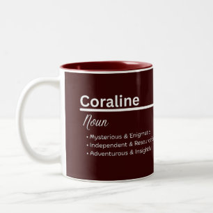 Gepersonaliseerde definitie van de naam Coraline-m Tweekleurige Koffiemok