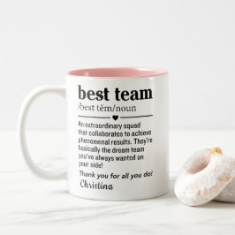 Gepersonaliseerde definitie van het beste team tweekleurige koffiemok