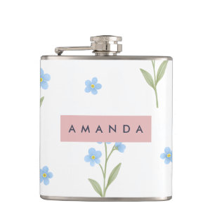 Gepersonaliseerde Delicate Blue Wildflower Patroon Heupfles