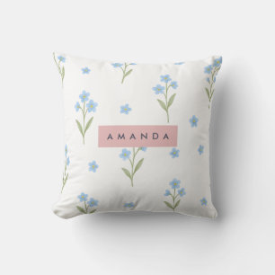 Gepersonaliseerde Delicate Blue Wildflower Patroon Kussen