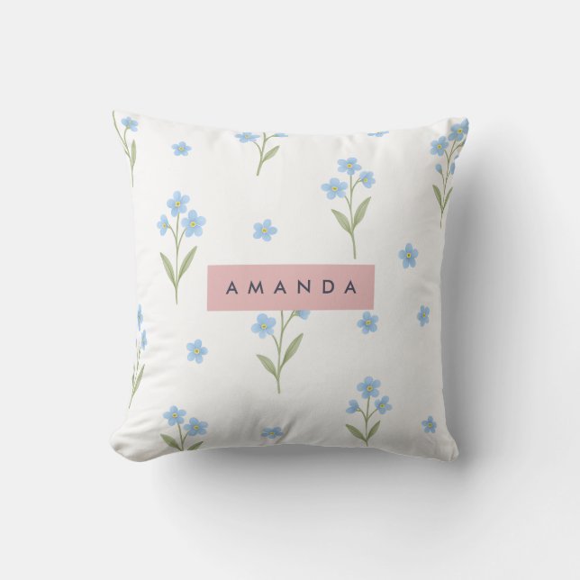 Gepersonaliseerde Delicate Blue Wildflower Patroon Kussen (Voorkant)