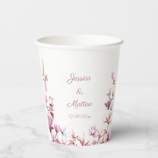 Gepersonaliseerde delicate roze Magnolia papieren  Papieren Bekers (Achterkant)