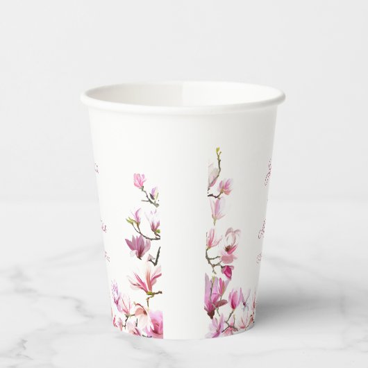 Gepersonaliseerde delicate roze Magnolia papieren  Papieren Bekers (Links)