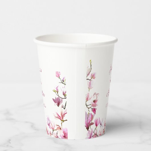 Gepersonaliseerde delicate roze Magnolia papieren  Papieren Bekers (Rechts)