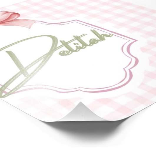 Gepersonaliseerde Delilah Baby Girl Nursery Gingha Foto Afdruk (Hoek)