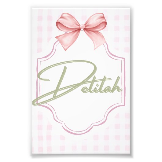 Gepersonaliseerde Delilah Baby Girl Nursery Gingha Foto Afdruk (Voorkant)