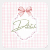 Gepersonaliseerde Delilah Baby Girl Nursery Gingha Vierkante Sticker (Voorkant)