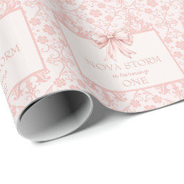 Gepersonaliseerde Demask Blush Pink Coquette mijlp Cadeaupapier
