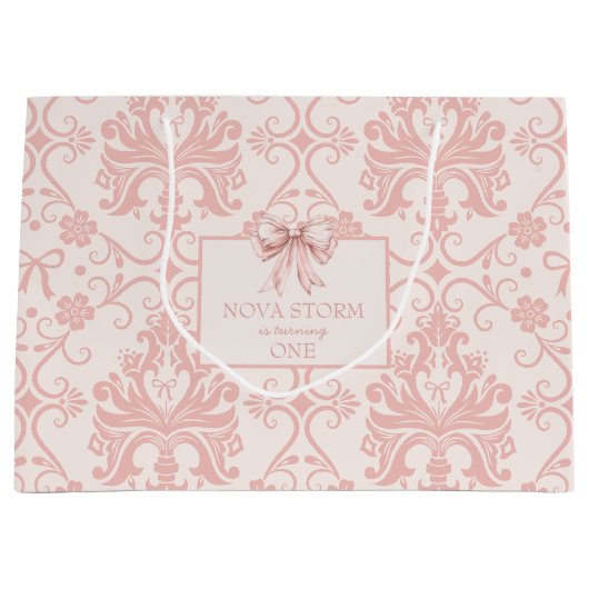 Gepersonaliseerde Demask Blush Pink Coquette mijlp Groot Cadeauzakje (Voorkant)