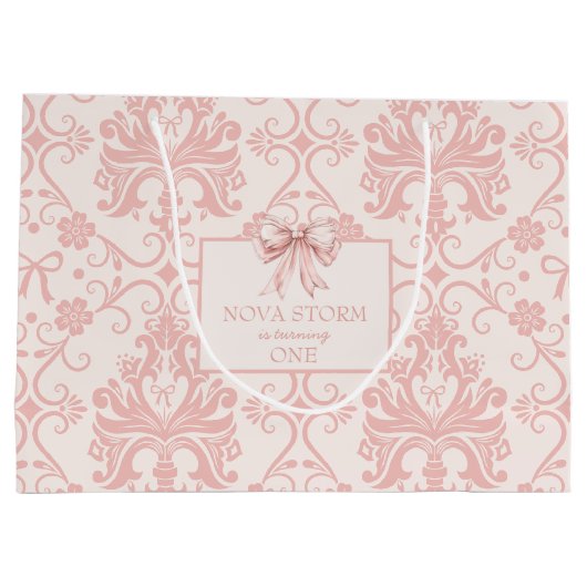 Gepersonaliseerde Demask Blush Pink Coquette mijlp Groot Cadeauzakje (Achterkant)