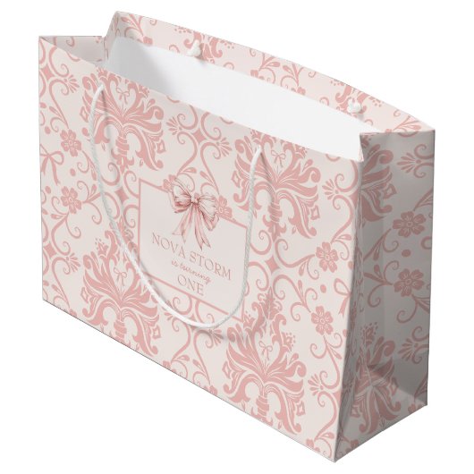 Gepersonaliseerde Demask Blush Pink Coquette mijlp Groot Cadeauzakje (Achterkant Gekanteld)