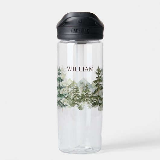 Gepersonaliseerde dennenbos en berg Natuur Waterfles (Achterkant)