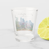 Gepersonaliseerde Des Moines Iowa Skyline Shot Gla Shot Glas (Achterkant)