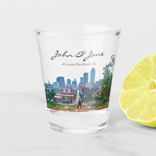Gepersonaliseerde Des Moines Iowa Skyline Shot Gla Shot Glas (Voorkant)