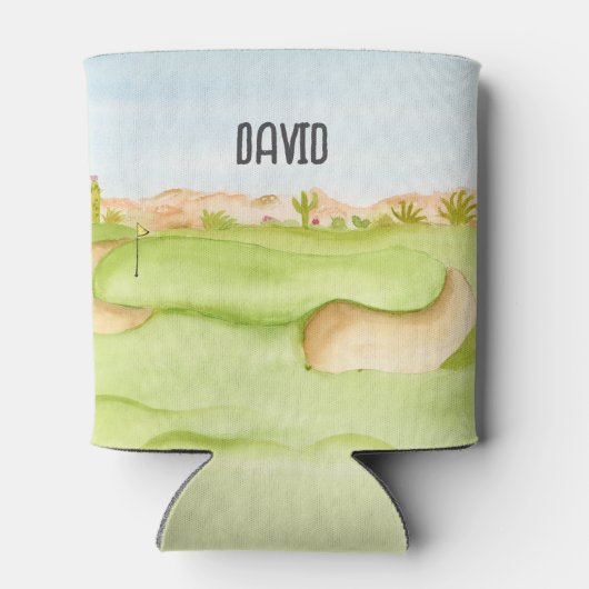 Gepersonaliseerde Desert Golf Course Waterverf Blikjeskoeler (Achterkant)